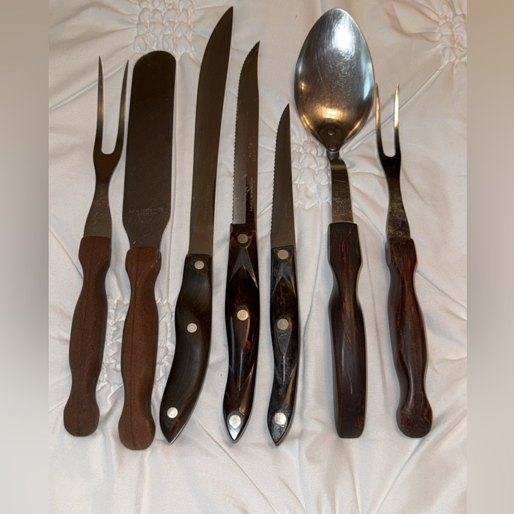 7 Pc Variety Lot Of Cutco Knives, Spatula, Serving Spoon, 2 Prong Forks Set VTG